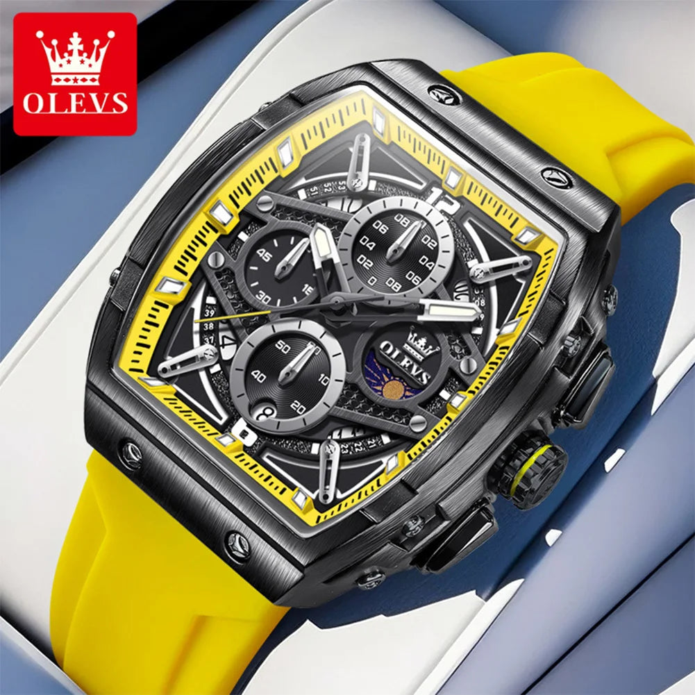 OLEVS 2975 Montre Homme Quartz Tonneau Évidé Grand Cadran Silicone Lumineux 30M – CLEVI Paris