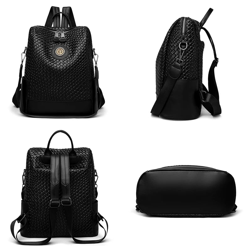 Sac à Dos PU Souple Femme Brodé Grande Capacité 32x14x34cm 740g Noir – CLEVI Paris
