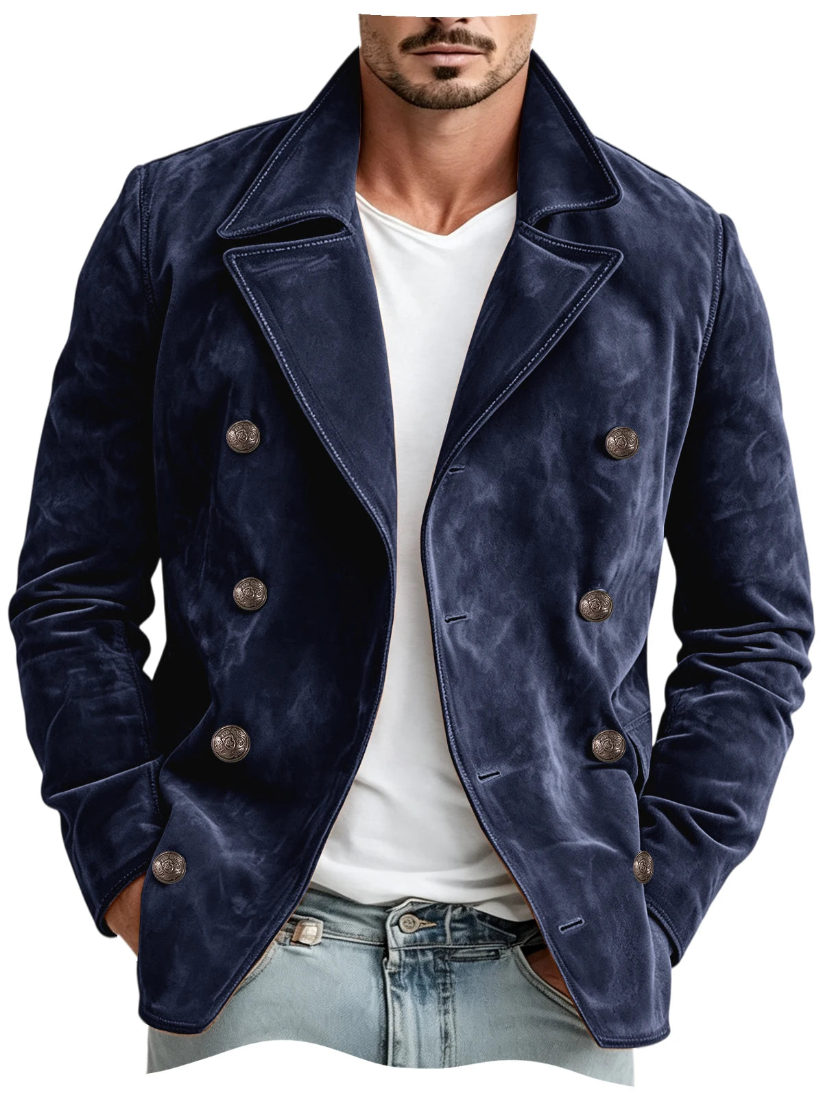 Blazer homme croisé en imitation daim – CLEVI Paris