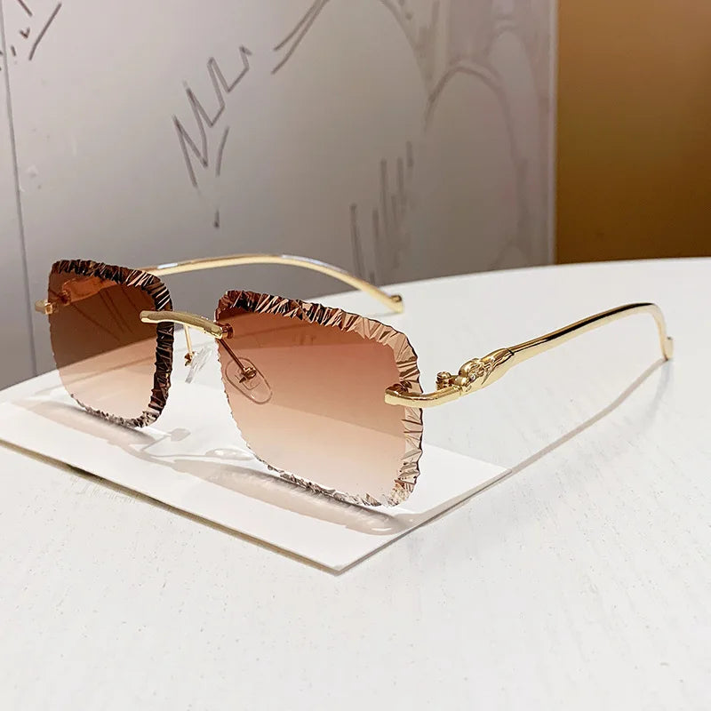 Lunettes de Soleil Rimless Léopard Miroir Vintage Élégantes Femme – CLEVI Paris