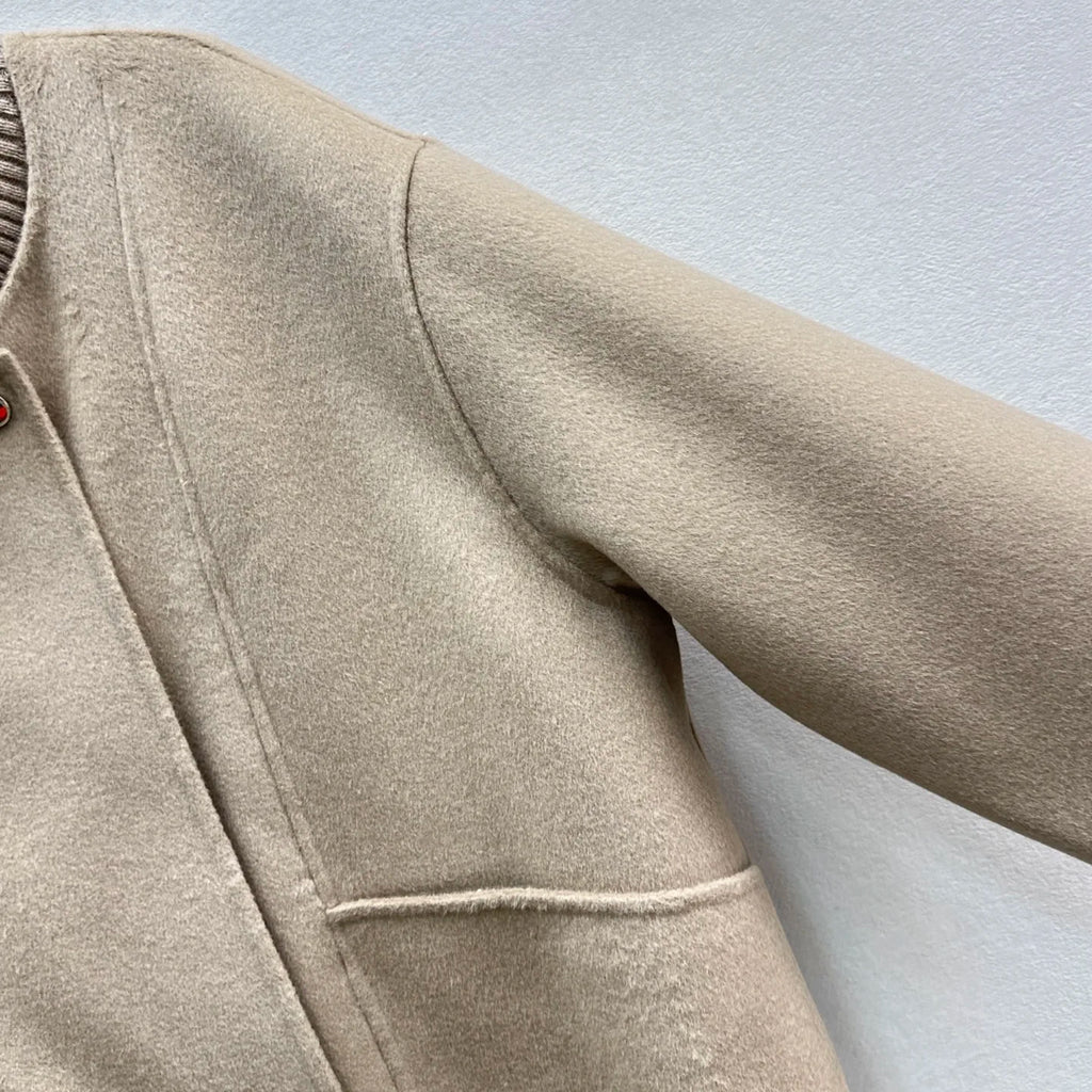Veste femme en laine à col montant côtelé – CLEVI Paris