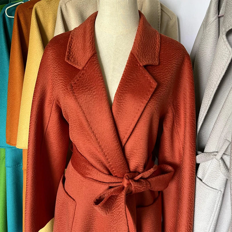 Manteau long femme en laine à revers – CLEVI Paris