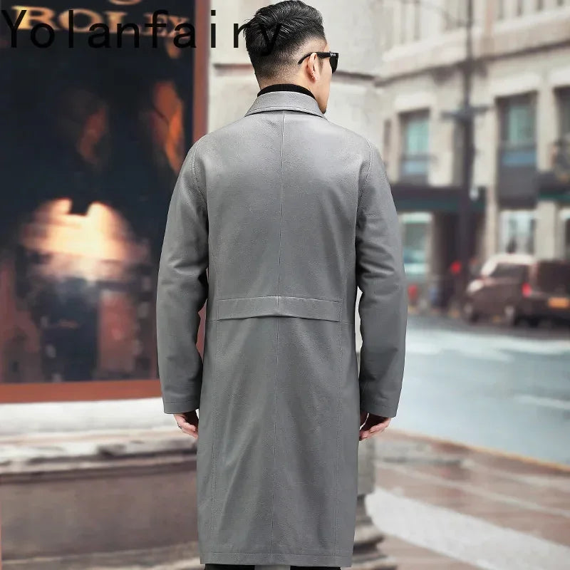 Manteau long homme en cuir de mouton gris – CLEVI Paris