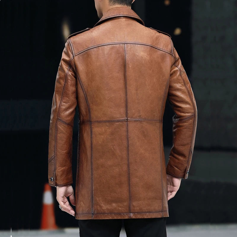 Manteau homme en cuir boutonné style rétro – CLEVI Paris