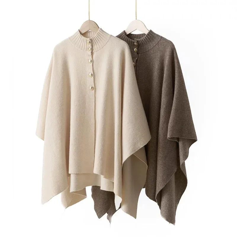 Poncho femme en cachemire à col boutonné – CLEVI Paris