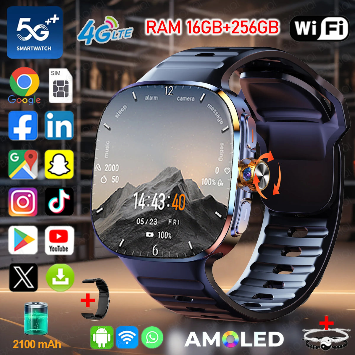 Montre BAOAIQI 2,4″ AMOLED caméra rotative – CLEVI Paris