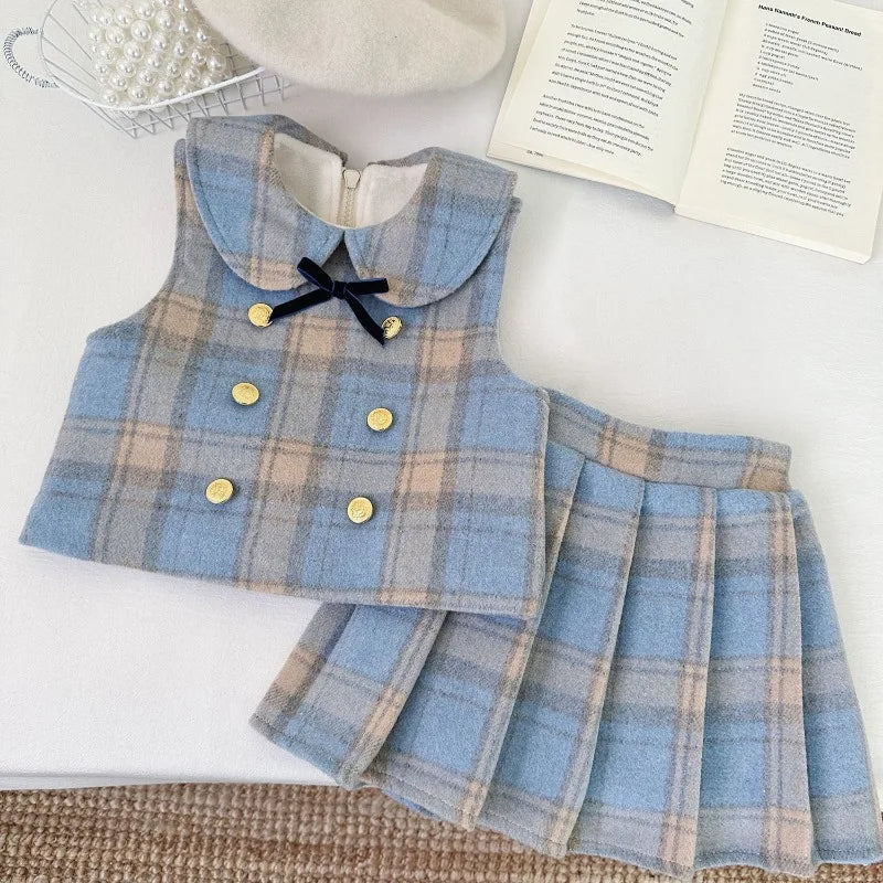 Ensemble fille 2 pièces avec jupe à carreaux – CLEVI Paris