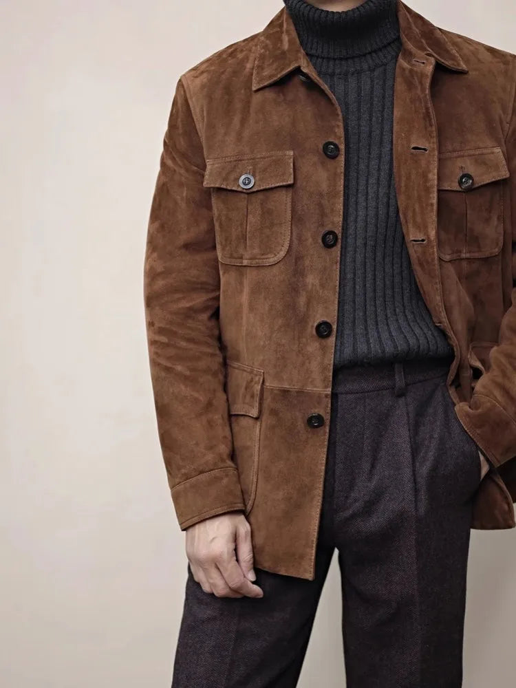 Veste homme en cuir de mouton marron – CLEVI Paris
