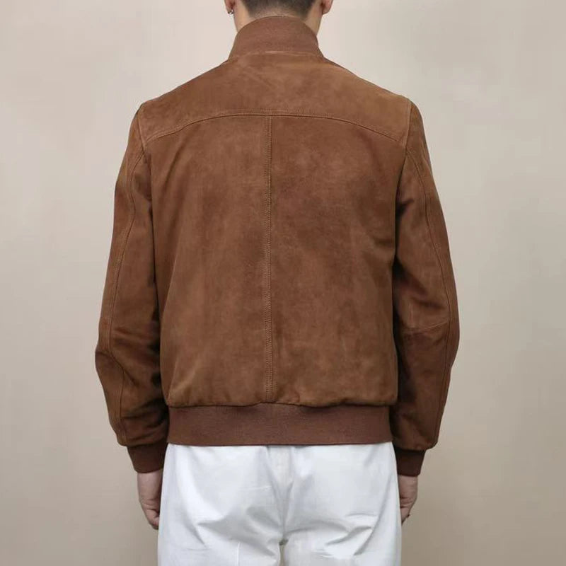Blouson homme en cuir suédé à col montant – CLEVI Paris