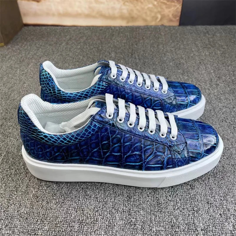 Sneakers Cuir Croco Bleu Peint Main Homme – CLEVI Paris