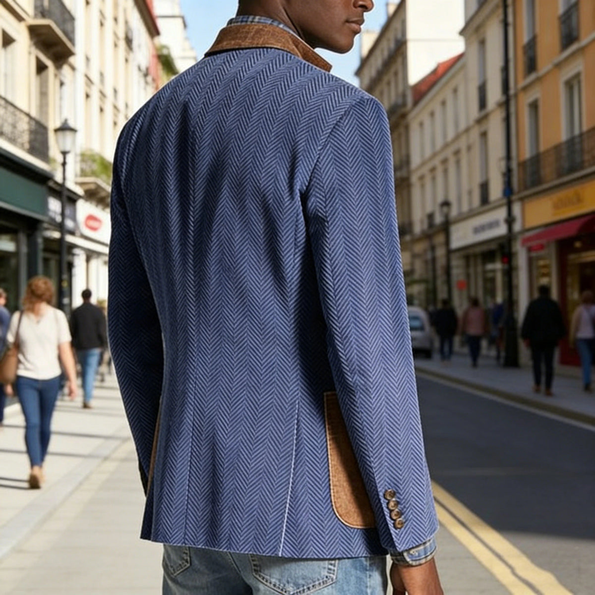 Blazer homme à chevrons avec détails façon daim – CLEVI Paris