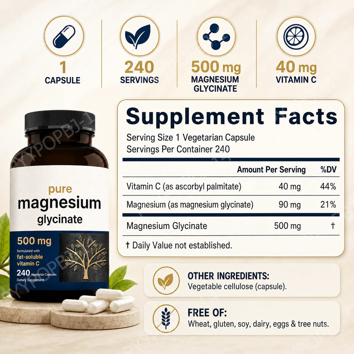 Glycinate de magnésium et vitamine C – CLEVI Paris
