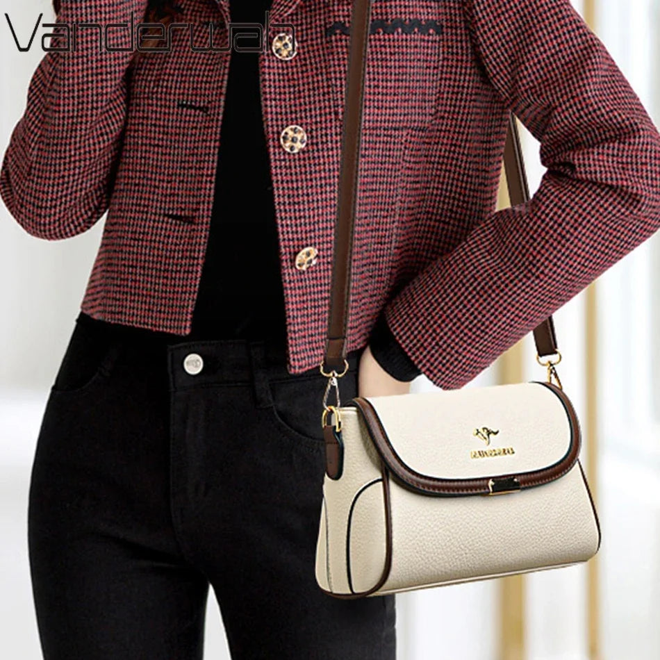 Sac À Main Femme Vanderwah Cuir Lychée Rabat 27x17cm Bandoulière – CLEVI Paris