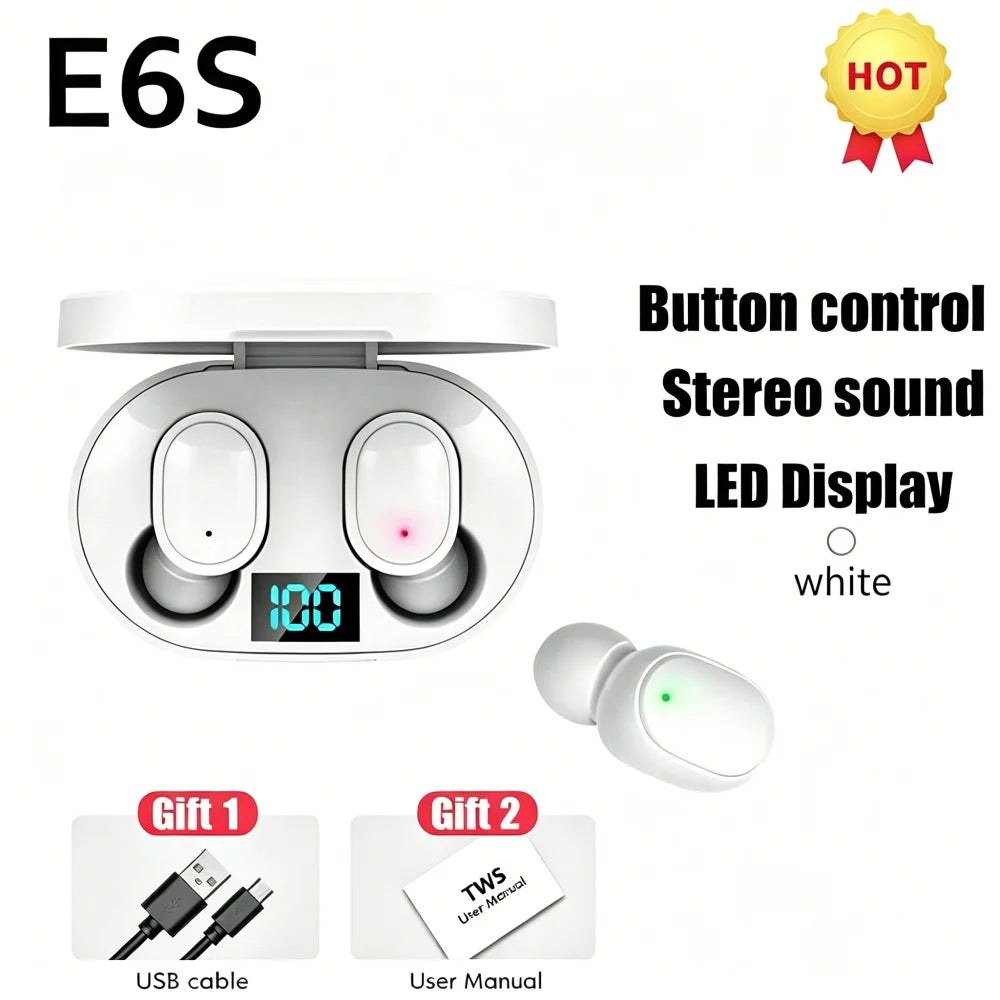 Écouteurs TWS E6S LED Digital Bluetooth 5.1 ANC HiFi – CLEVI Paris