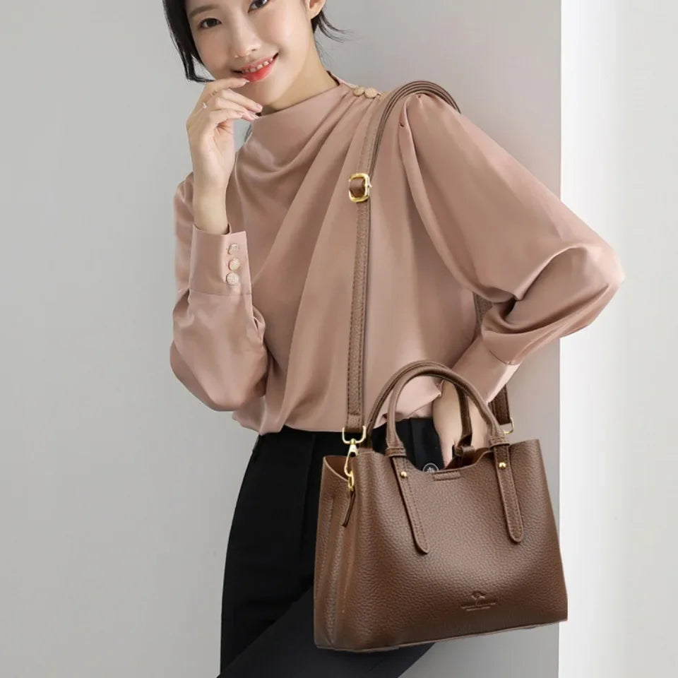 Sac à Main Femme Cuir Véritable Poignée Supérieure 23x18cm – CLEVI Paris