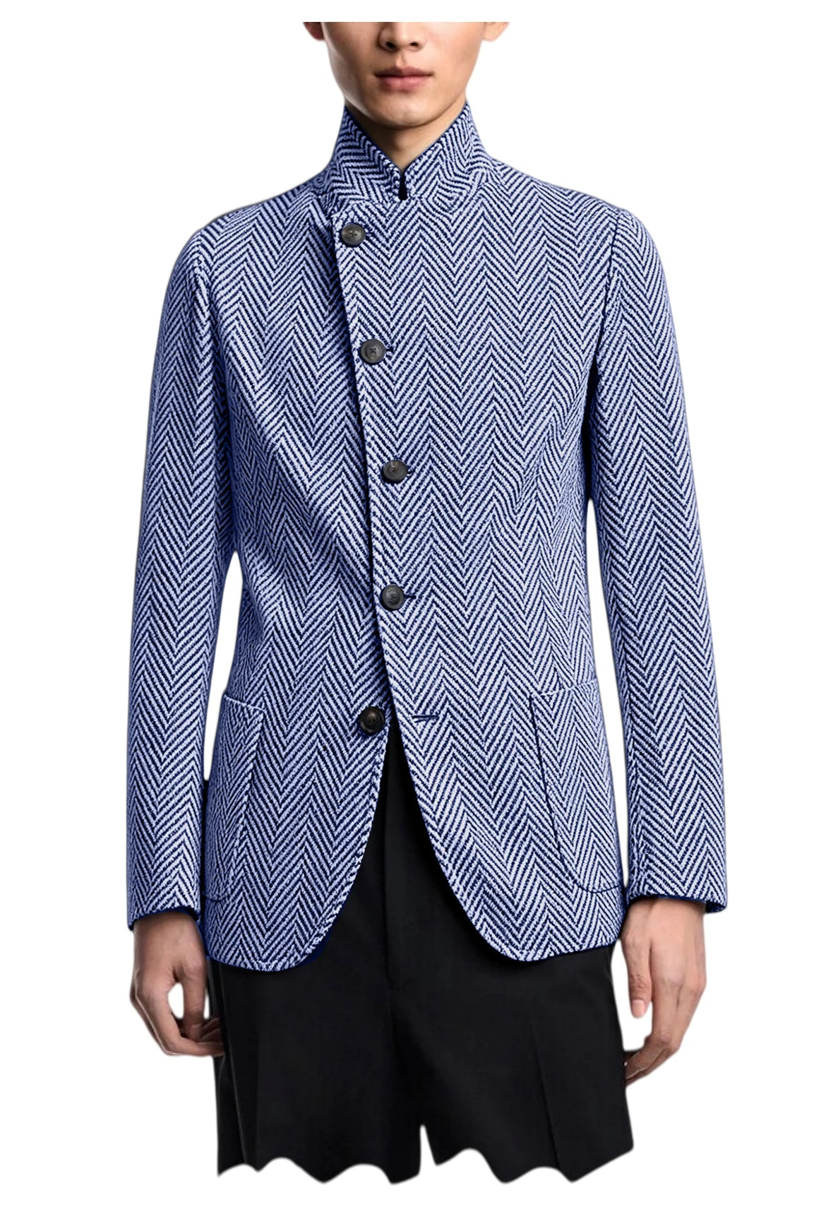 Blazer homme à chevrons, col montant, coupe ajustée – CLEVI Paris