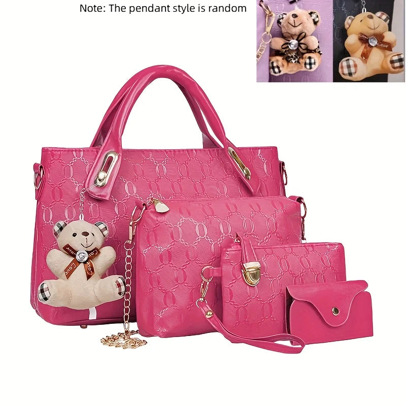 Coffret 4 Sacs Femme PU Gaufré Tote + Croisé + Portefeuille – CLEVI Paris