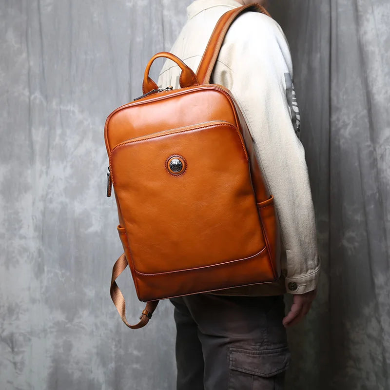Sac à Dos Cuir Vache Tanné Végétal Laptop Unisexe – CLEVI Paris