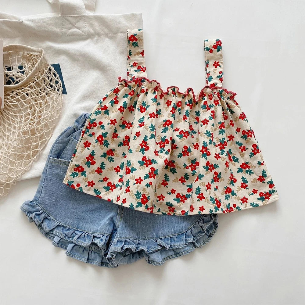 Ensemble fille débardeur fleuri et short – CLEVI Paris