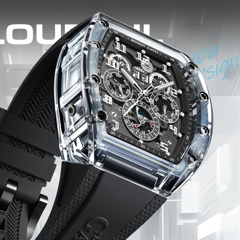 BONEST GATTI BG6006 Montre Homme Automatique Squelette Saphir 360° Lumineux – CLEVI Paris