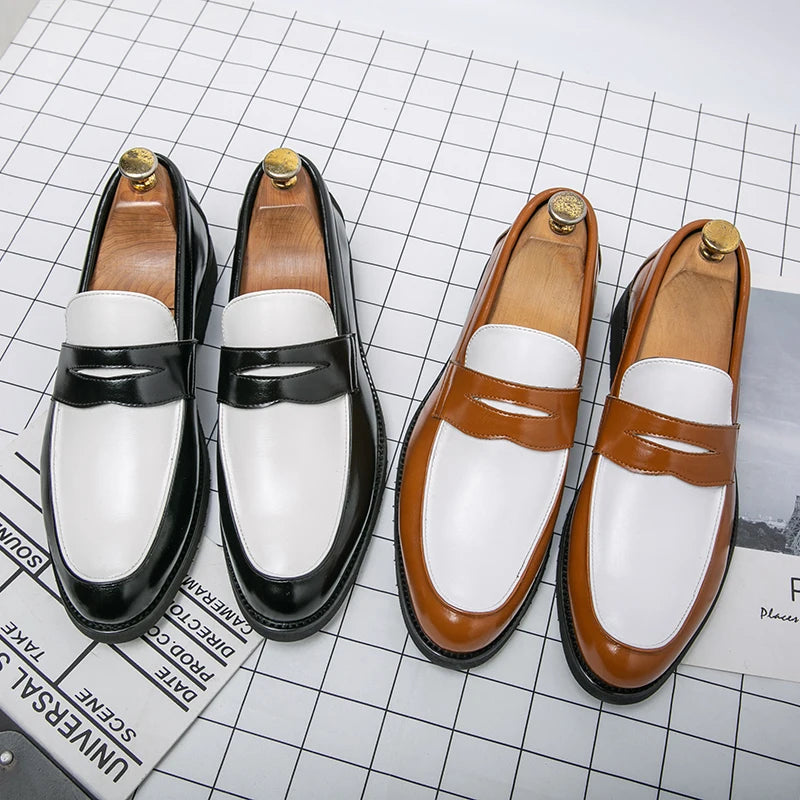 Loafers Homme Bicolores PU Slip-On Semelle Caoutchouc – CLEVI Paris