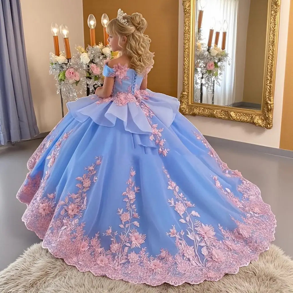 Robe fille à appliques et jupe étagée ZHJ – CLEVI Paris