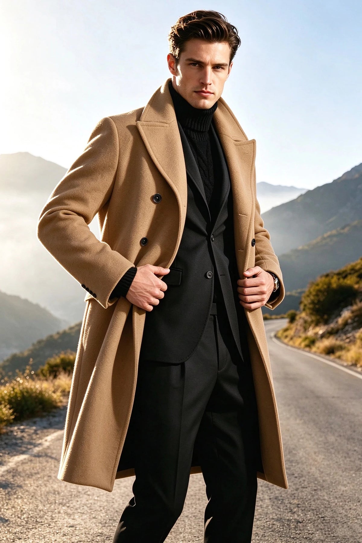 Manteau long homme laine mélangée croisé – CLEVI Paris