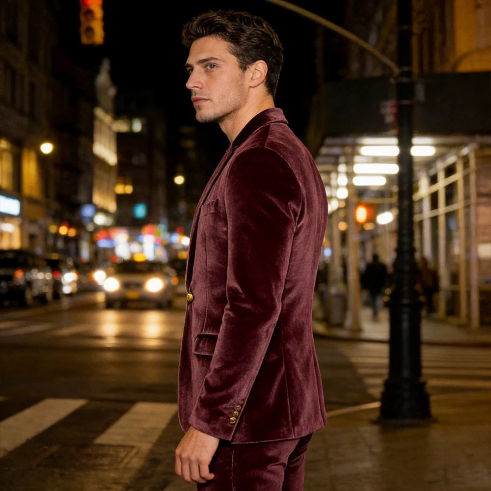 Blazer velours homme à bouton doré – CLEVI Paris
