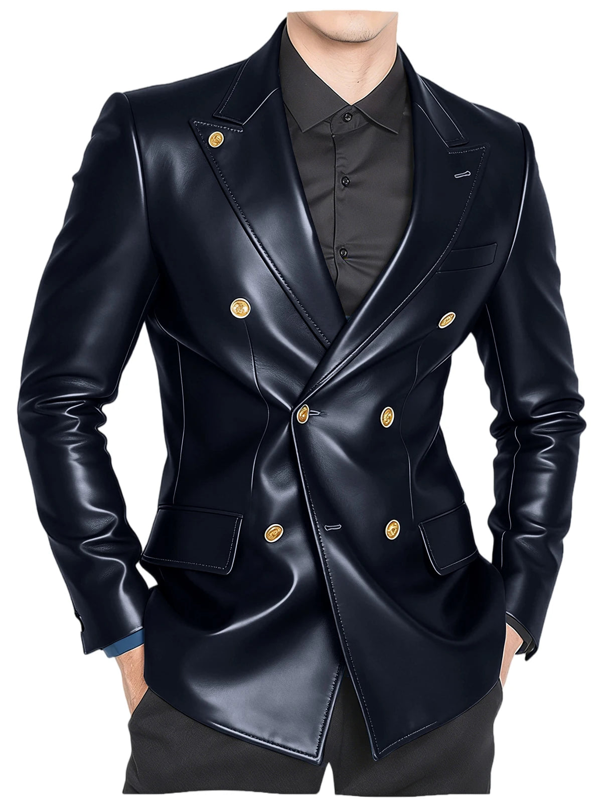 Blazer homme croisé en similicuir brillant – CLEVI Paris