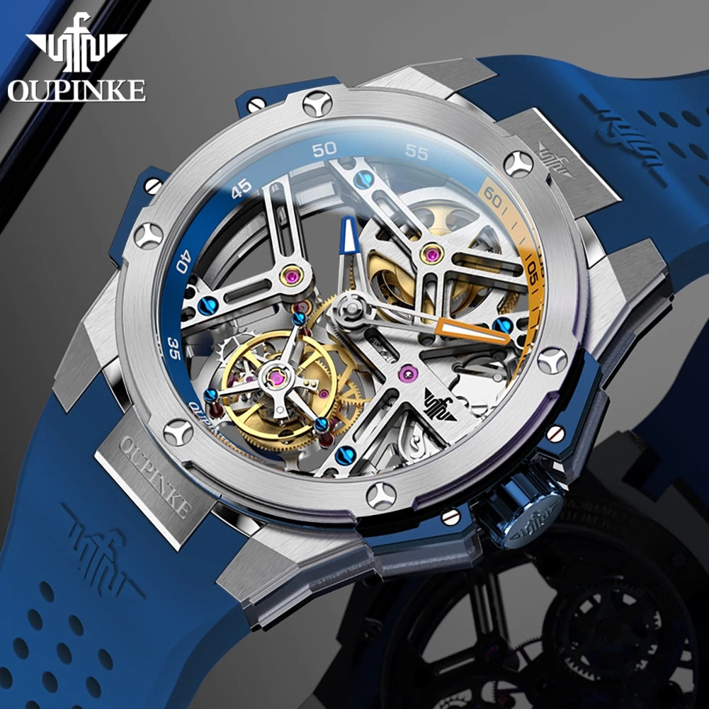 OUPINKE 8003 Montre Homme Tourbillon Automatique Saphir Silicone Bicolore 5ATM – CLEVI Paris