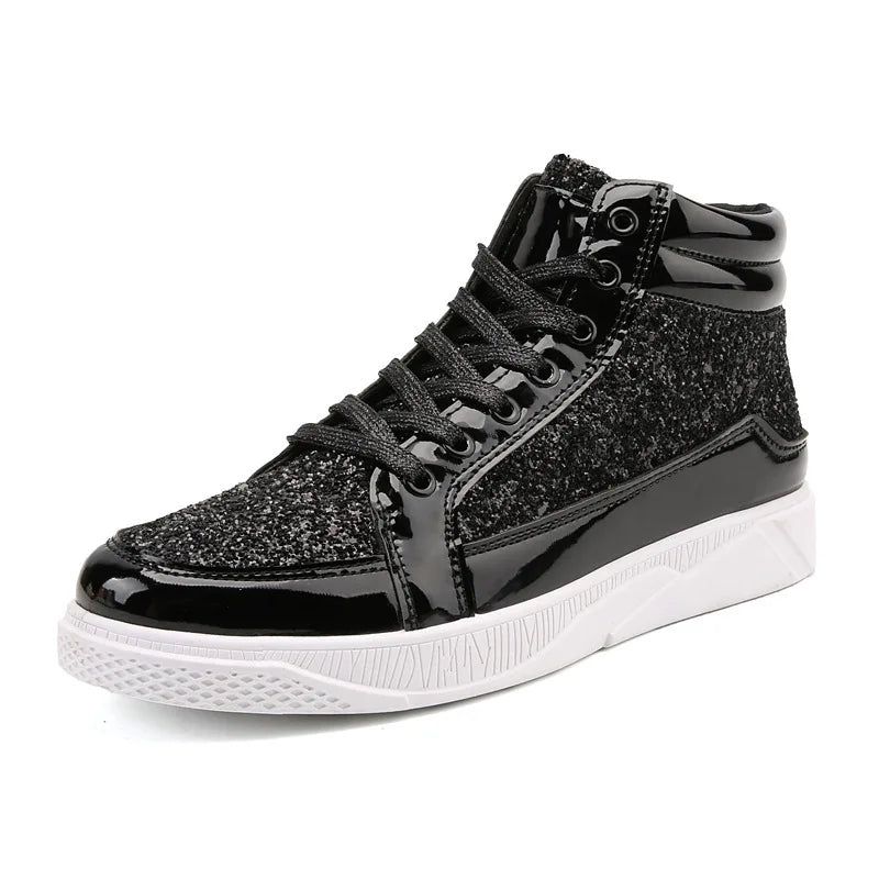 Sneakers Montantes Toile Effet Bling Unisexe Argent Noir Or – CLEVI Paris