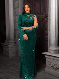 Robe de soirée longue col haut à paillettes – CLEVI Paris