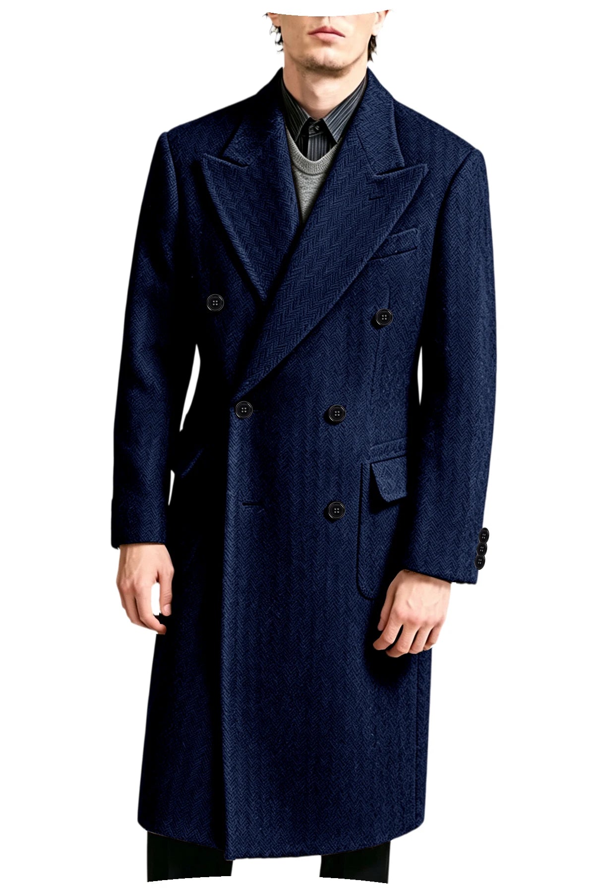 Manteau long homme tweed à chevrons – CLEVI Paris