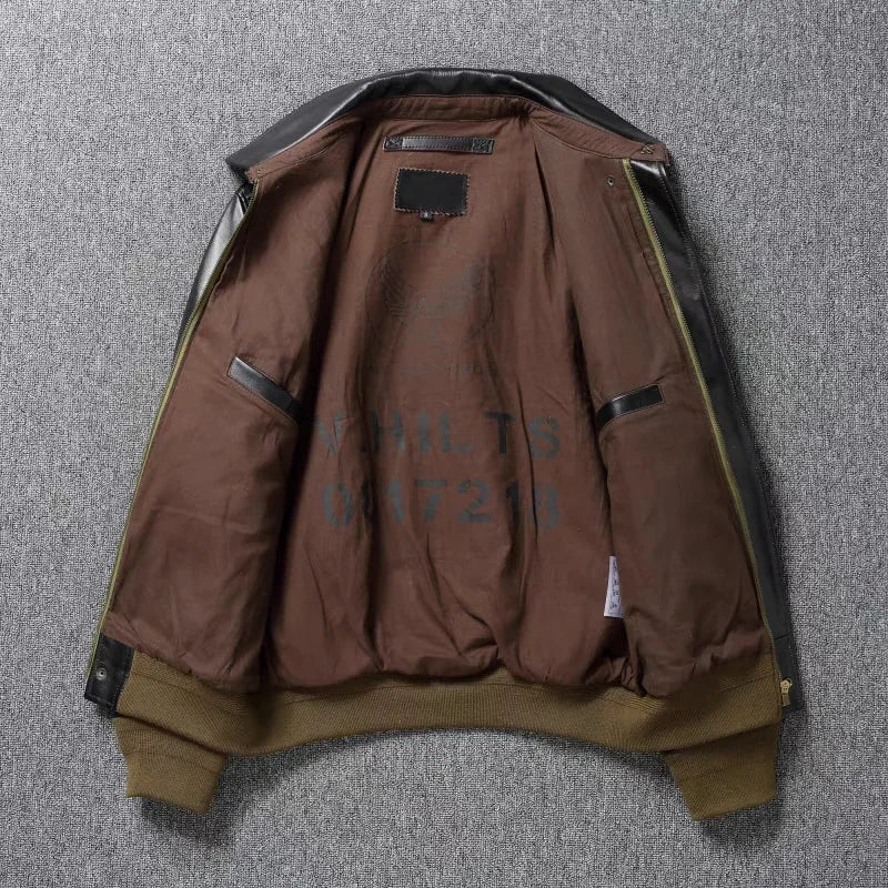 Blouson homme en cuir, col rabattu – CLEVI Paris