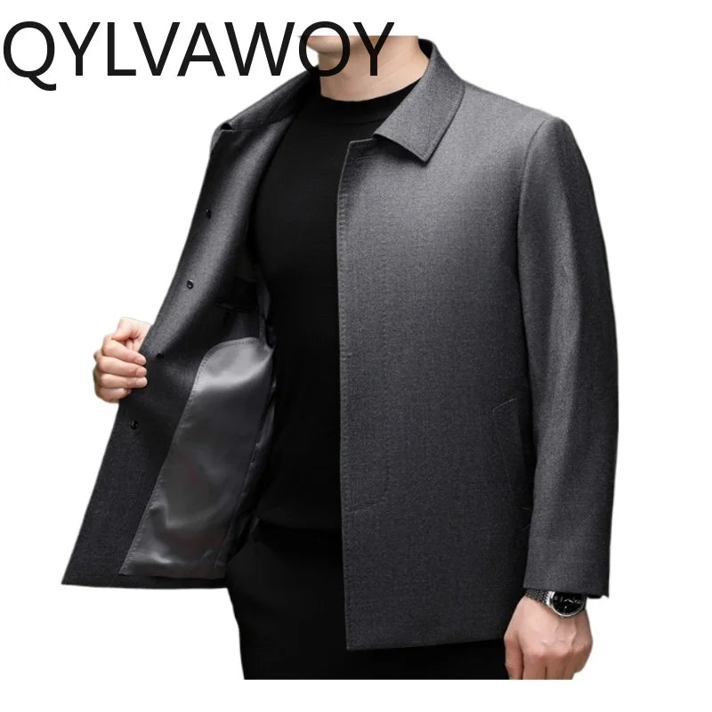 Manteau homme gris en laine à col rabattu – CLEVI Paris