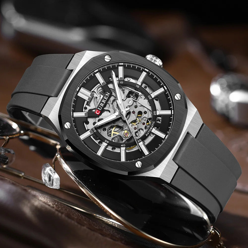 CURREN Montre Automatique Homme Squelette Silicone Sport Lumineux 41mm – CLEVI Paris