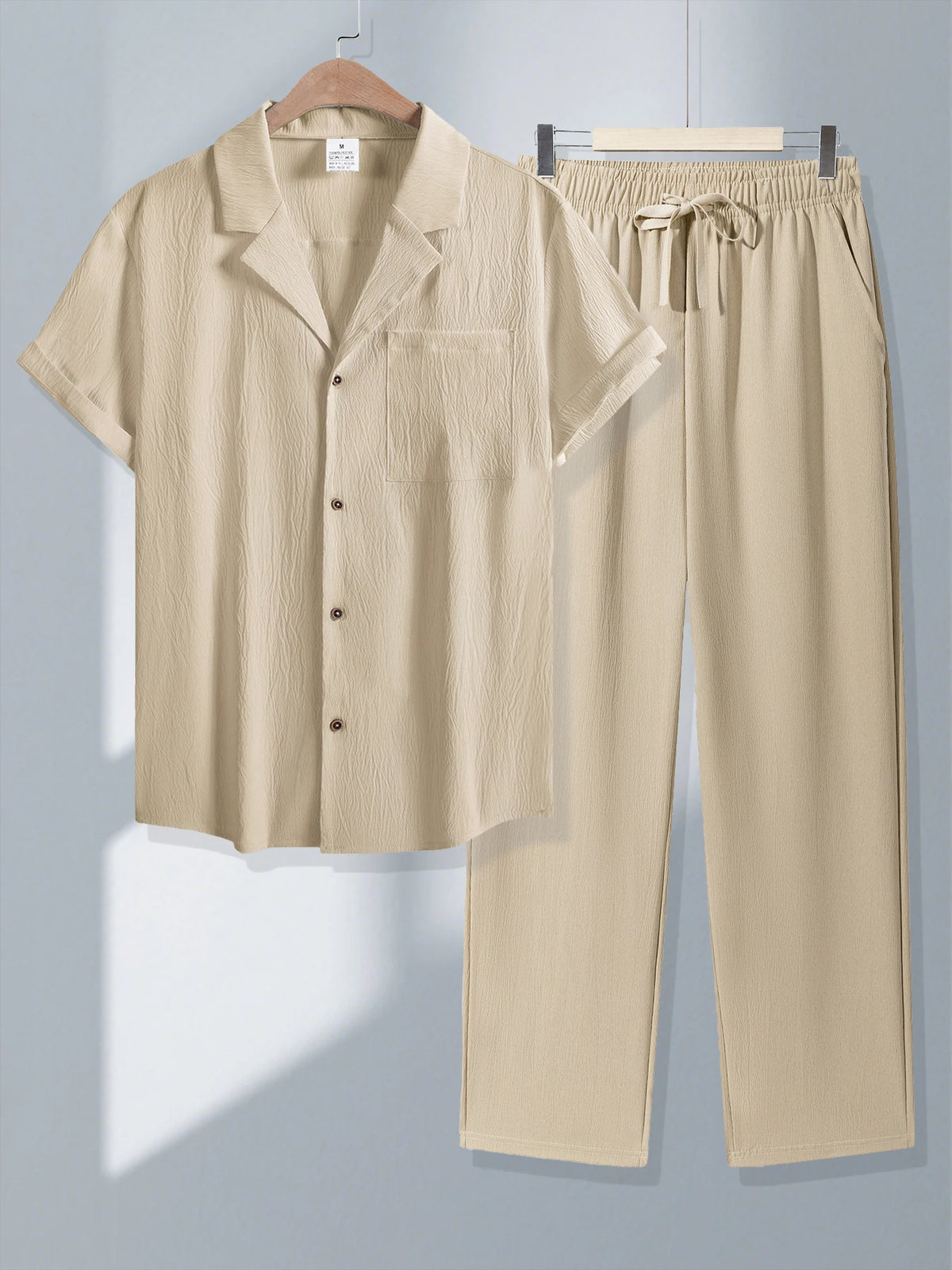 Ensemble 2 Pièces Homme Soie Glacée Polo Manches Courtes + Pantalon Long Casual Été – CLEVI Paris