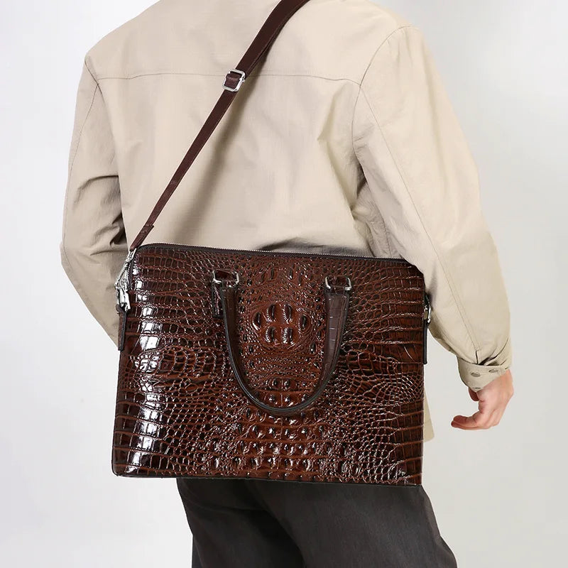 Sacoche Homme PC 14" Cuir PU Motif Crocodile 38x29cm Porte-Documents – CLEVI Paris