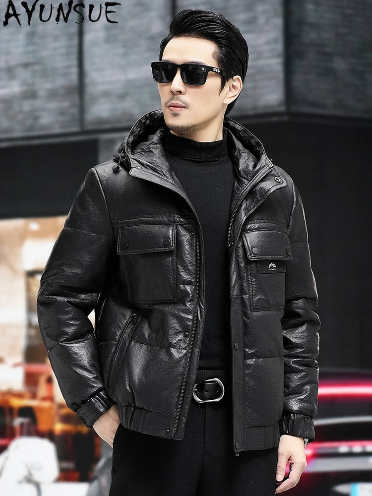 Veste courte homme en cuir à capuche – CLEVI Paris