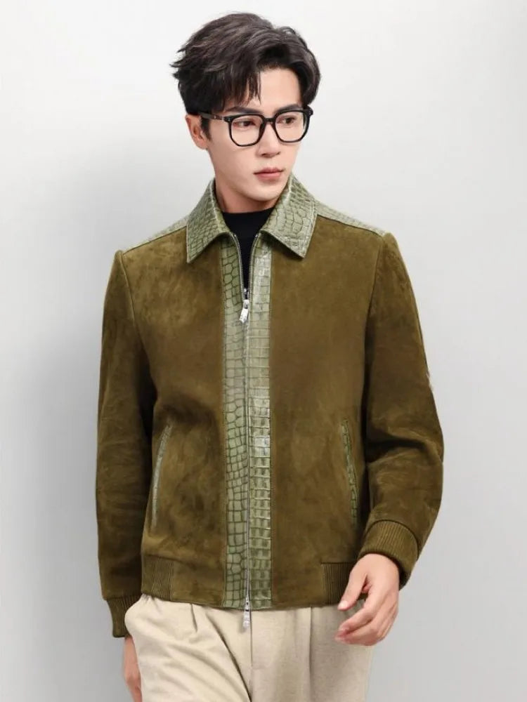 Veste homme en cuir à empiècements texturés – CLEVI Paris