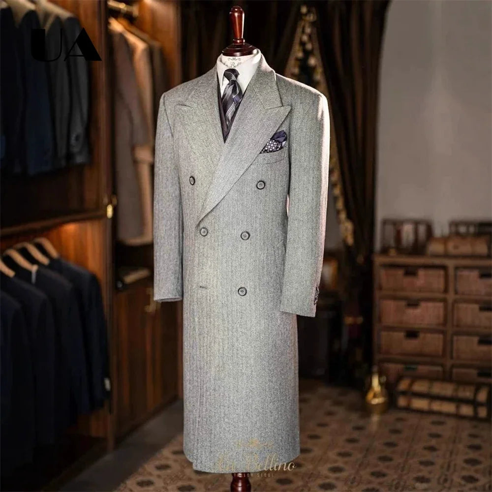 Manteau long homme gris à chevrons – CLEVI Paris