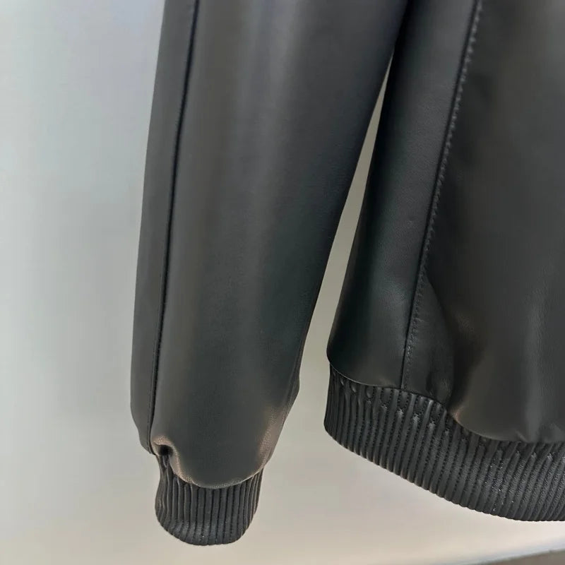 Blouson homme en cuir noir à col montant – CLEVI Paris
