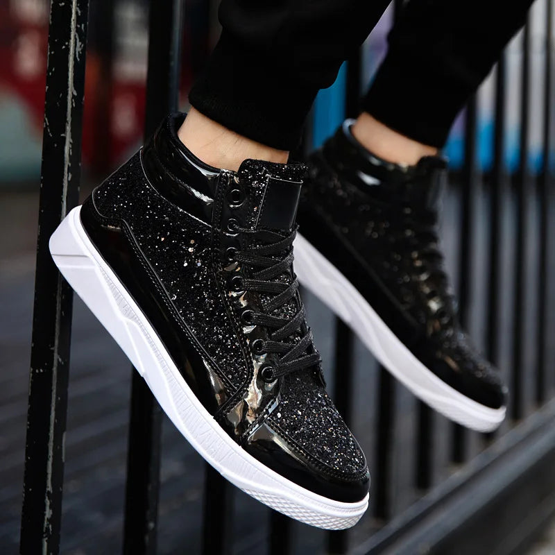 Sneakers Montantes Toile Effet Bling Unisexe Argent Noir Or – CLEVI Paris