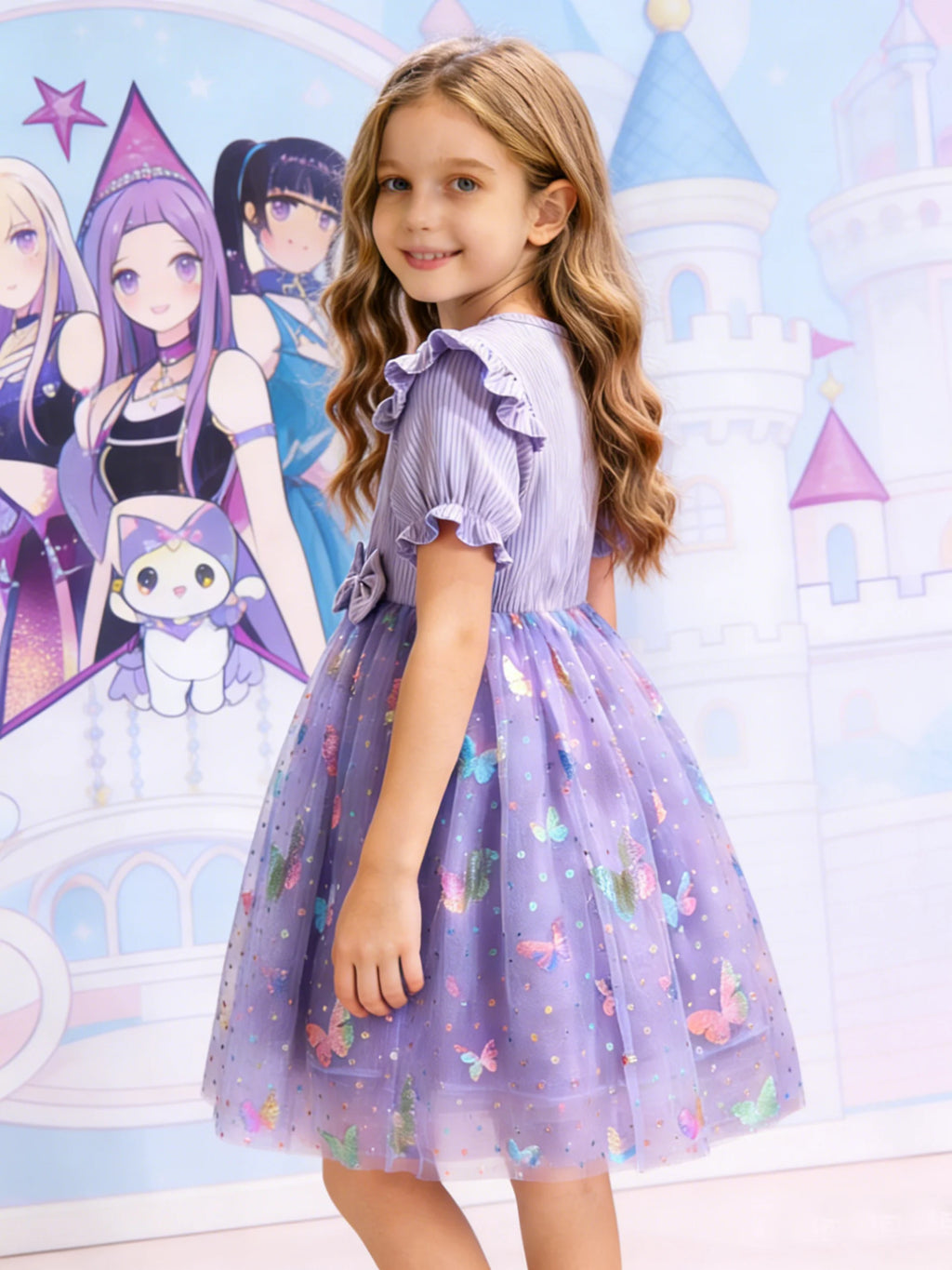 Robe princesse fille K-pop à sequins papillon – CLEVI Paris