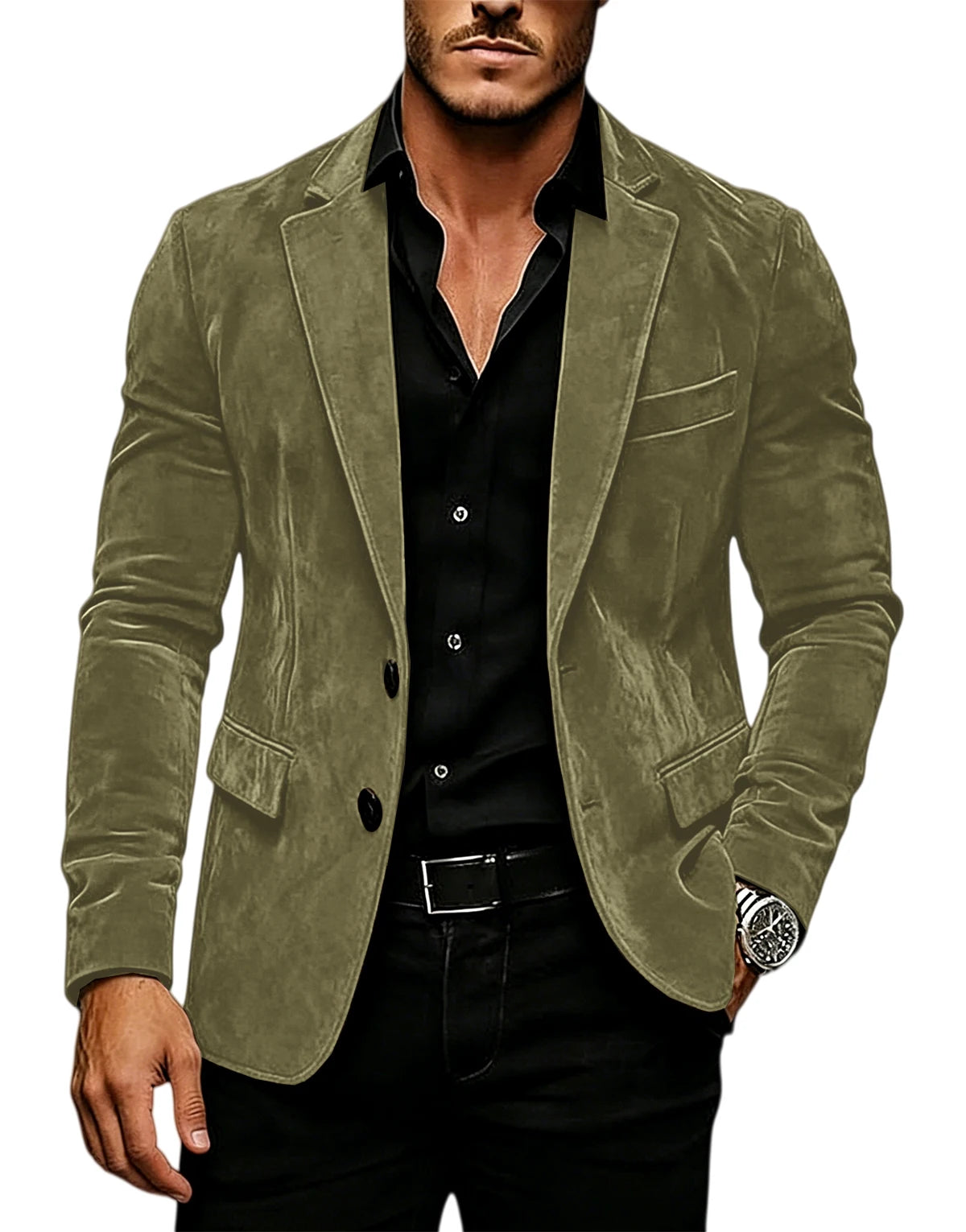 Blazer en daim vintage pour homme, coupe ajustée, 2 boutons, revers cranté, veste de costume décontractée, smoking formel pour affaires, mariage, fête, usage quotidien