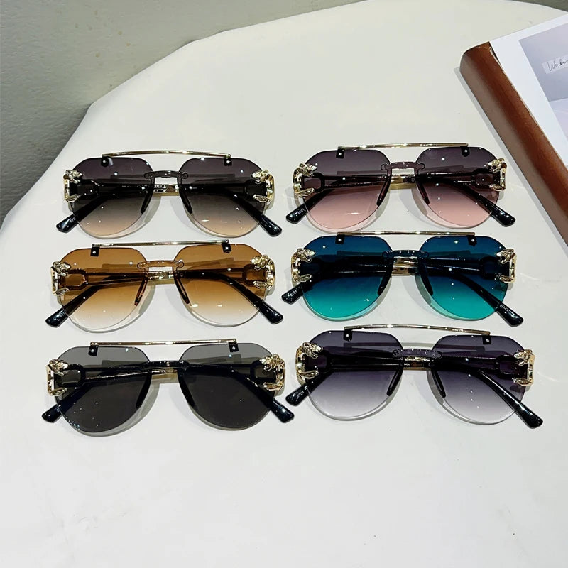 Lunettes de Soleil Aviateur Sans Monture Biseautées Dégradé UV400 Femme – CLEVI Paris