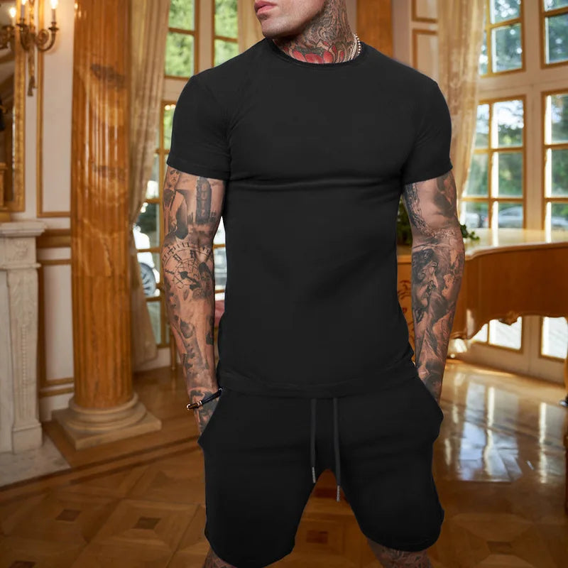Ensemble Homme T-Shirt Col Rond + Short Sport Coton Respirant – CLEVI Paris