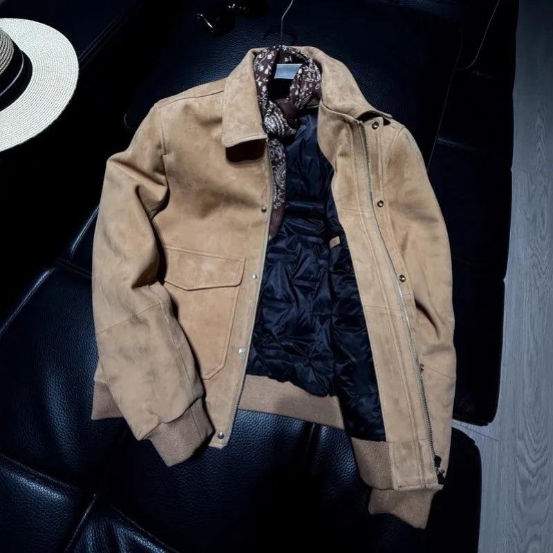 Blouson aviateur homme en cuir camel – CLEVI Paris