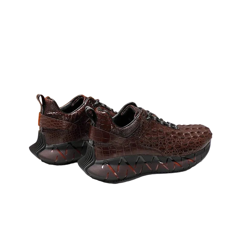Sneakers Cuir Croco Marron Homme Lacets – CLEVI Paris