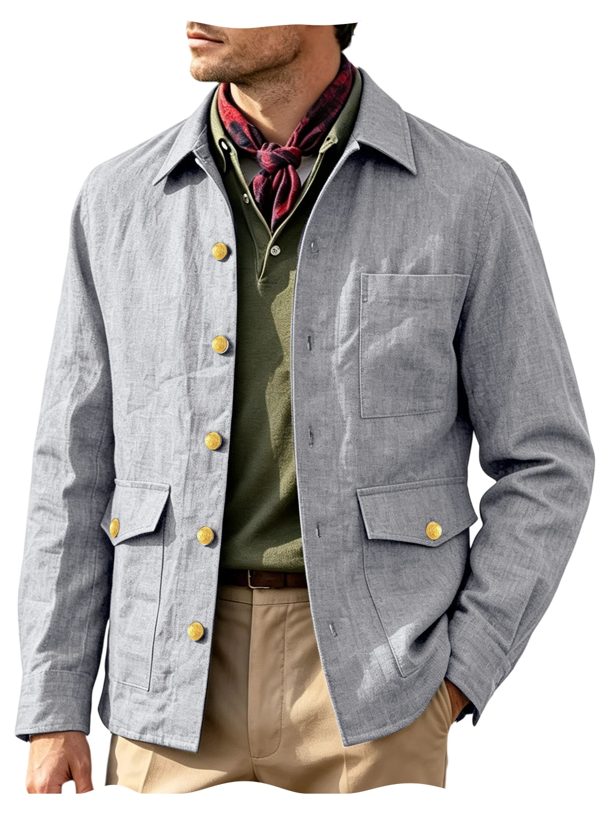 Veste homme en lin mélangé à boutons dorés – CLEVI Paris